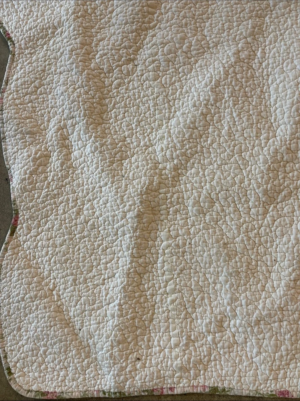 Cream Quilted Embroidered Bedspread Throw Soft Textured roses pattern